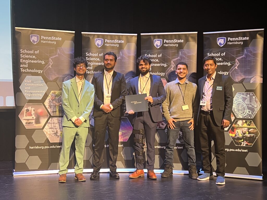 Award-winning team posing with their Student Choice Award certificate at the 2025 Capstone Design Conference